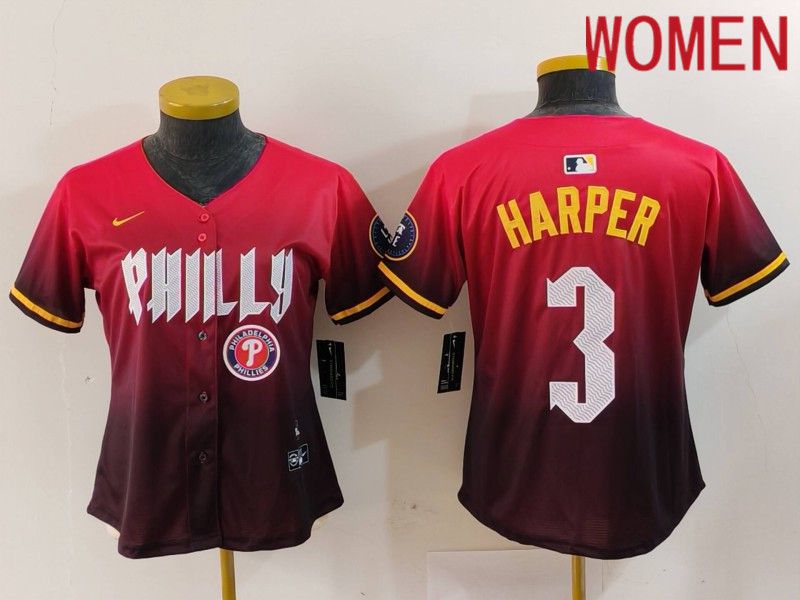 Women Philadelphia Phillies #3 Harper Red City Edition 2024 Nike MLB Jersey style 5